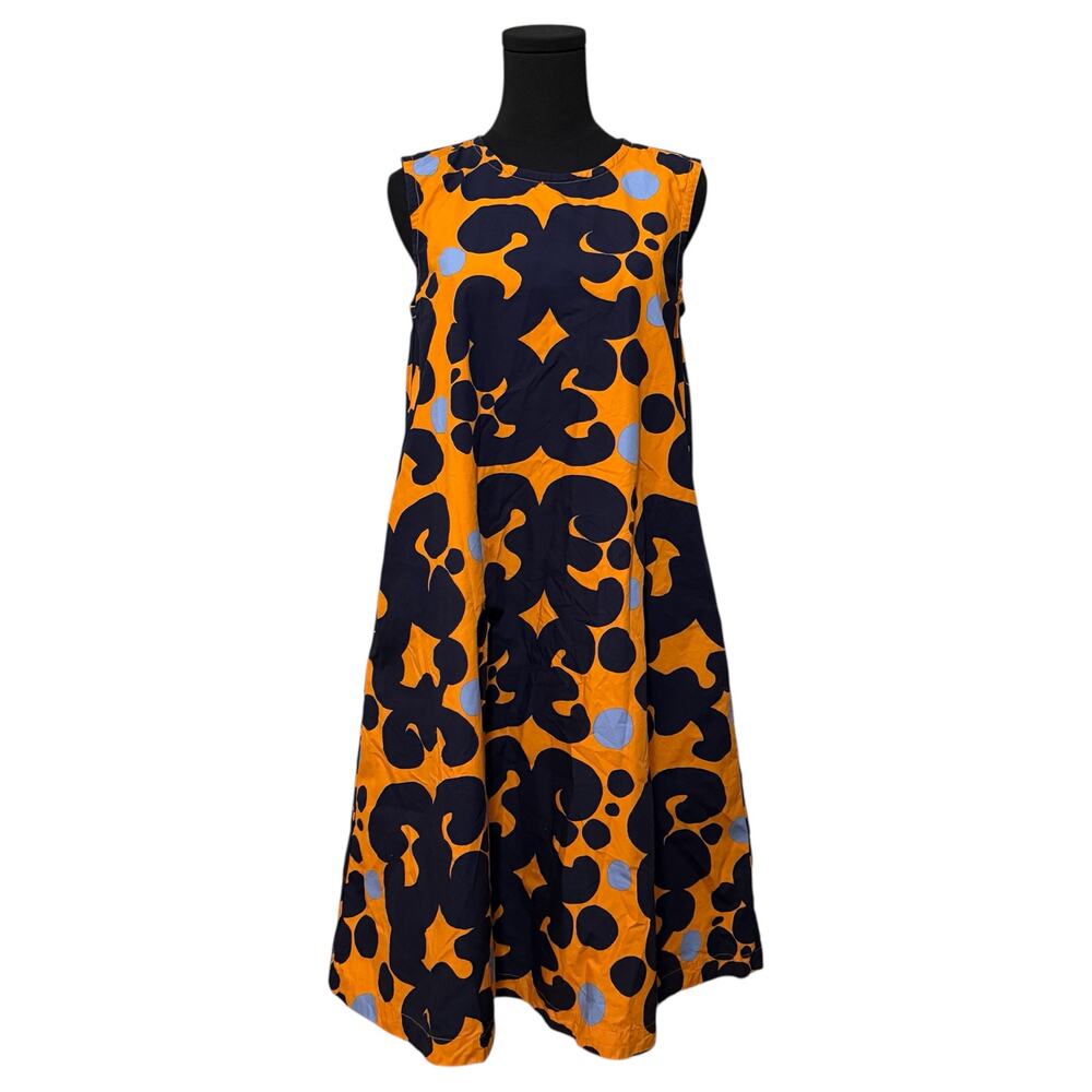 Uniqlo x MARIMEKKO A Line Sleeveless Dress Cotton Orange Blue Size Small